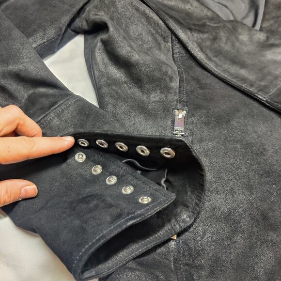 Lamarque Olivia Black Suede Leather Moto Biker Jacket Small Drape front - Picture 7 of 15